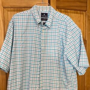 Stafford Men's Aqua and White Plaid Button Down Shirt